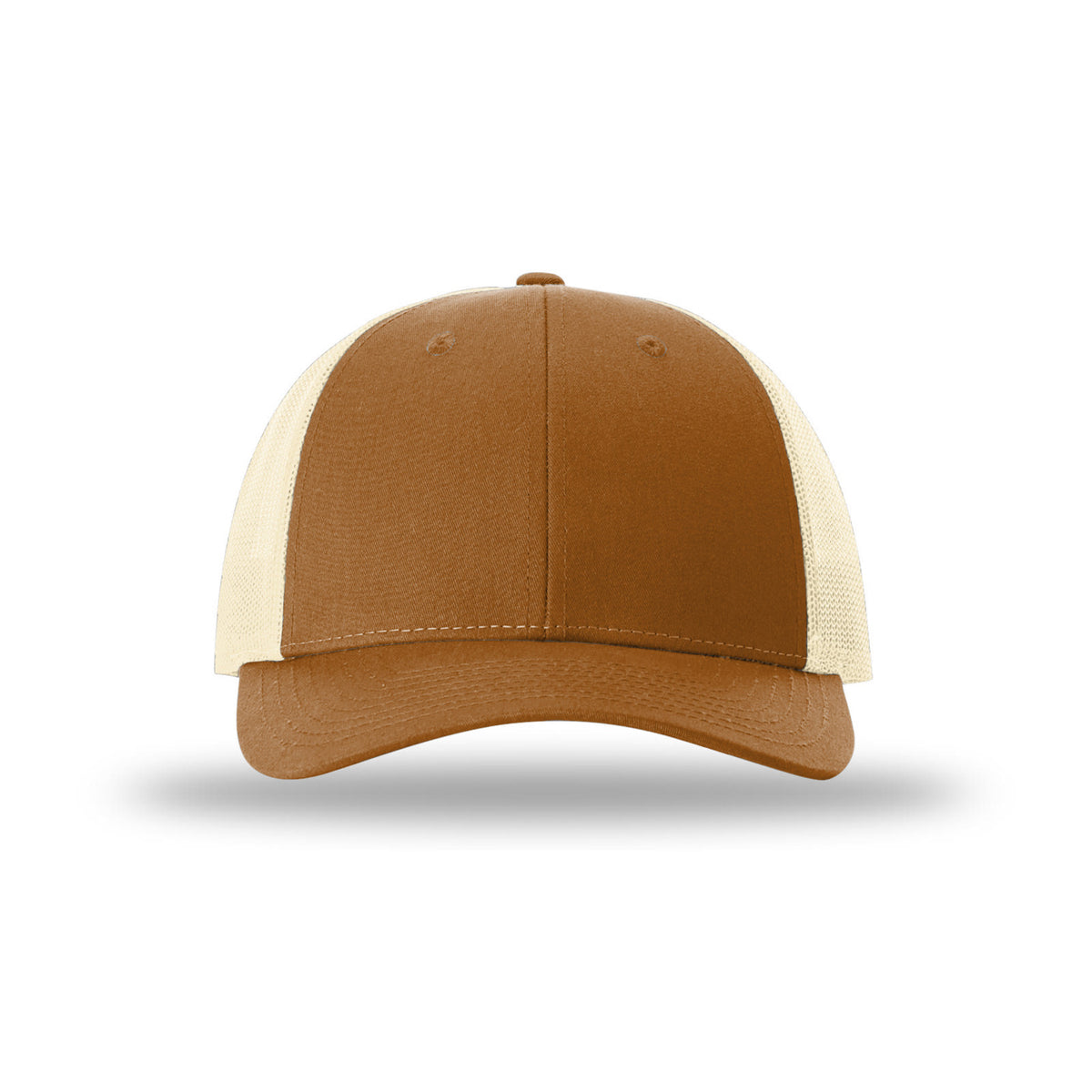 Richardson 115 Low Pro Trucker hat, Caramel/Birch, front view