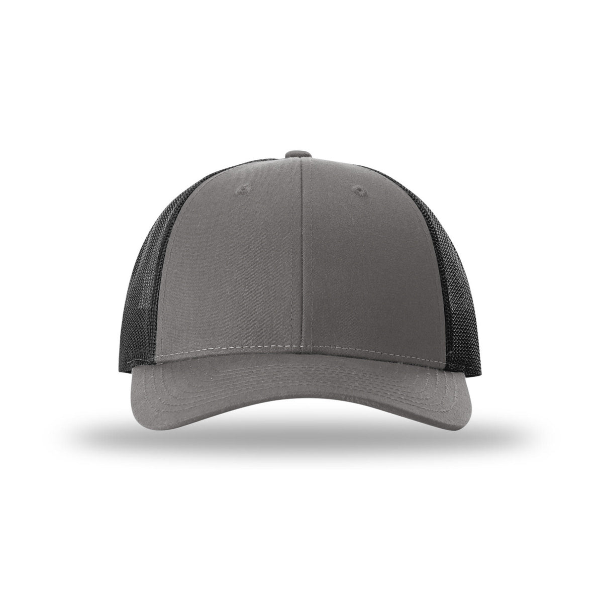Richardson 115 Low Pro Trucker hat, Charcoal/Black, front view