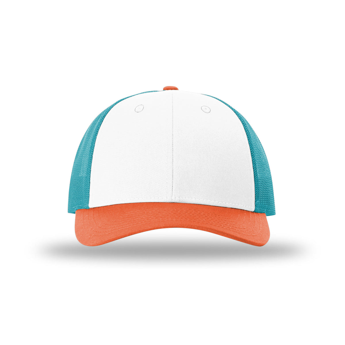 Richardson 115 Low Pro Trucker hat, White/Blue Hawaiian/Pale Orange, front view