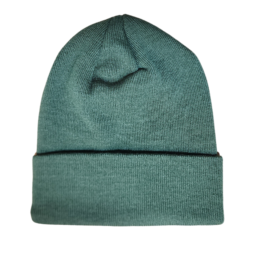 Cuffed Beanie with Custom Engraved Leather Patch - All Sizes