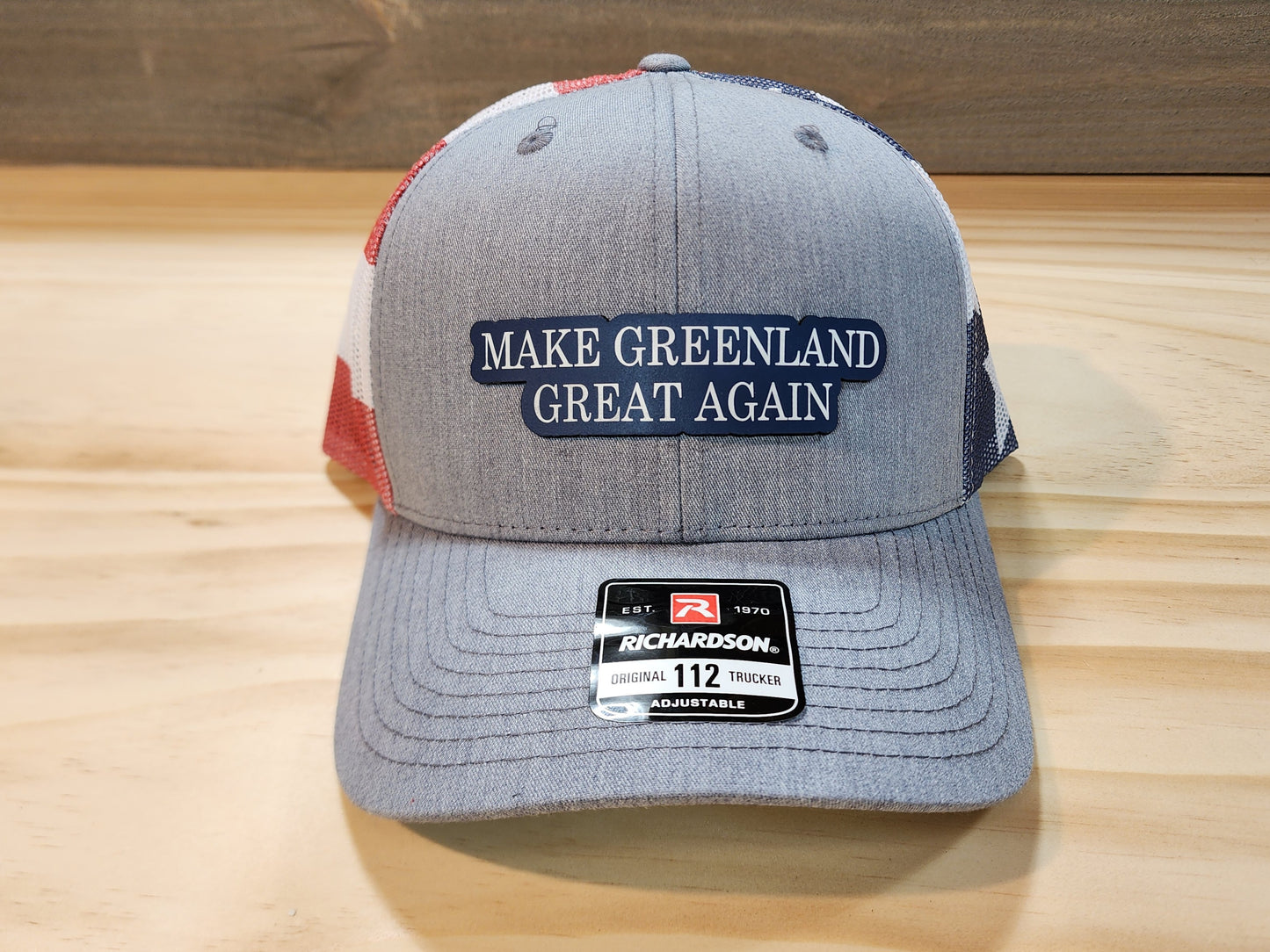 Conservative and patriotic hats, including American flag and MAGA designs