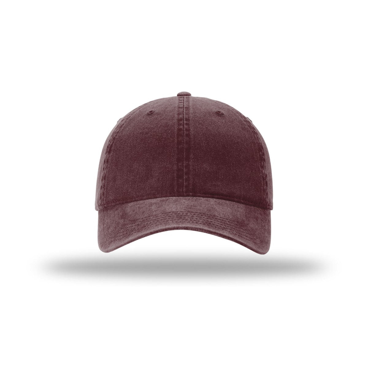 Richardson 324 pigment dyed and washed trucker hat in dark maroon, front view