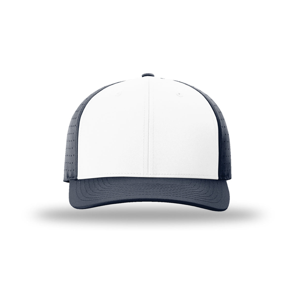 Richardson 632 Laser Perf R-Flex hat, White/Navy Alternate, front view