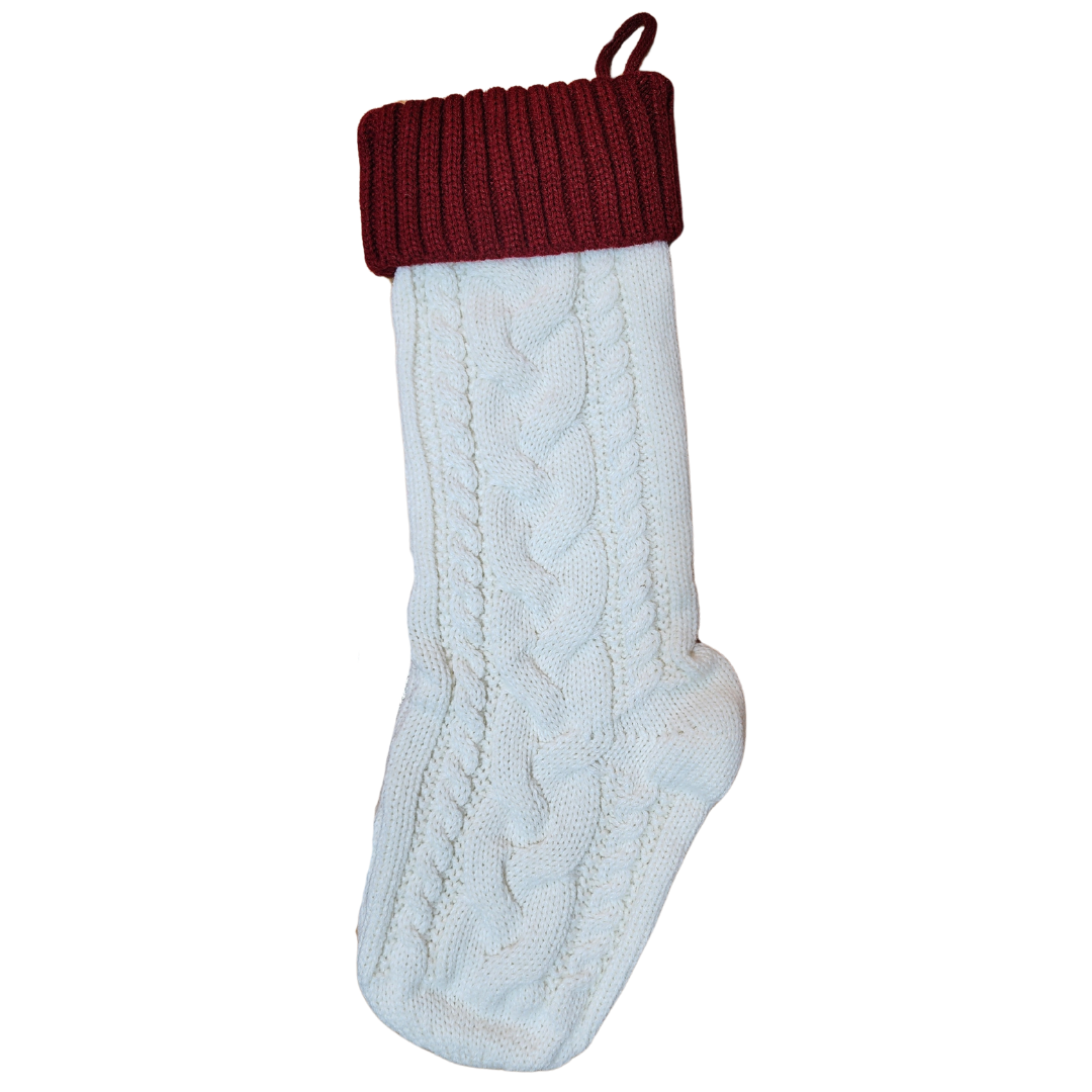 Knit Christmas Stocking with Personalized Leather Patch