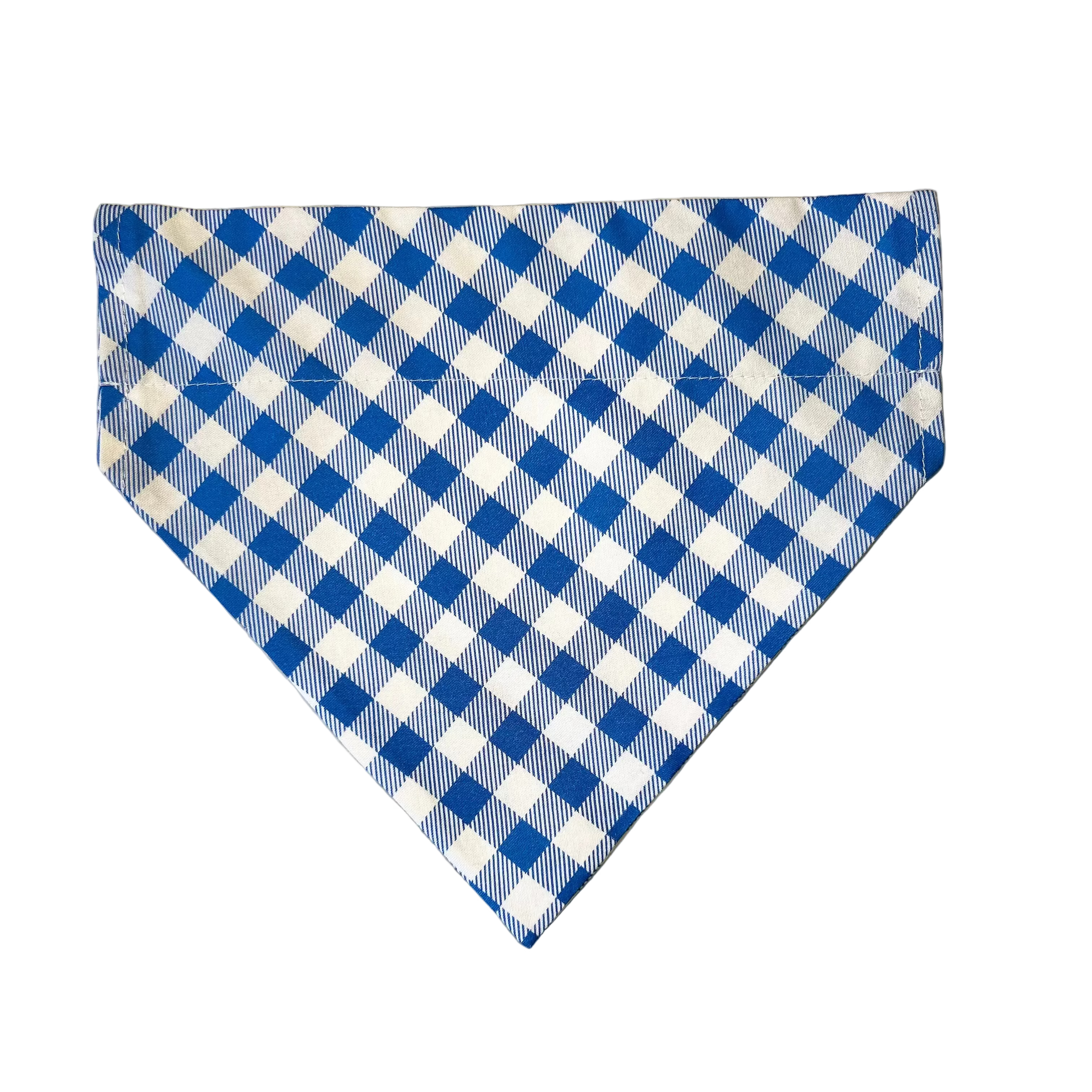 Blue and white checkered fabric on a marble surface