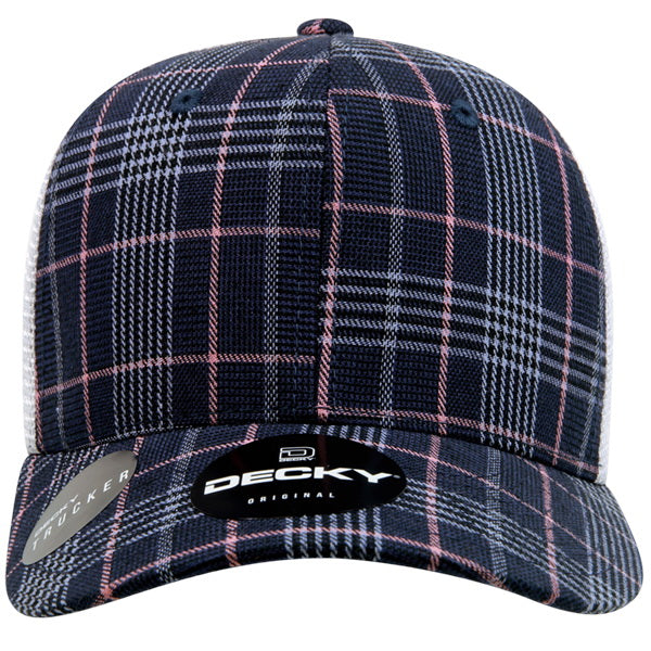 Personalized Structured Plaid Trucker Hat with Custom Design - Decky 6017