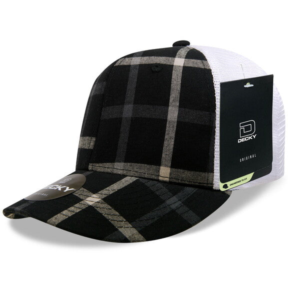 Personalized Structured Plaid Trucker Hat with Custom Design - Decky 6017