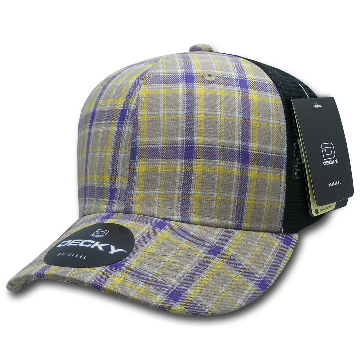 Personalized Structured Plaid Trucker Hat with Custom Design - Decky 6017