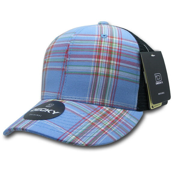 Personalized Structured Plaid Trucker Hat with Custom Design - Decky 6017