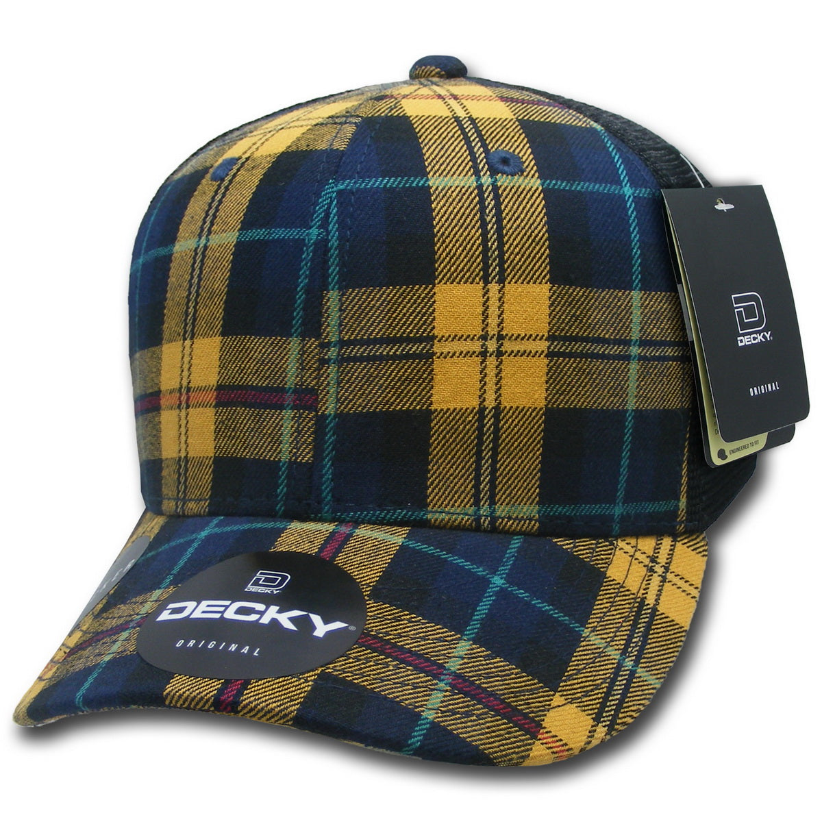 Personalized Structured Plaid Trucker Hat with Custom Design - Decky 6017