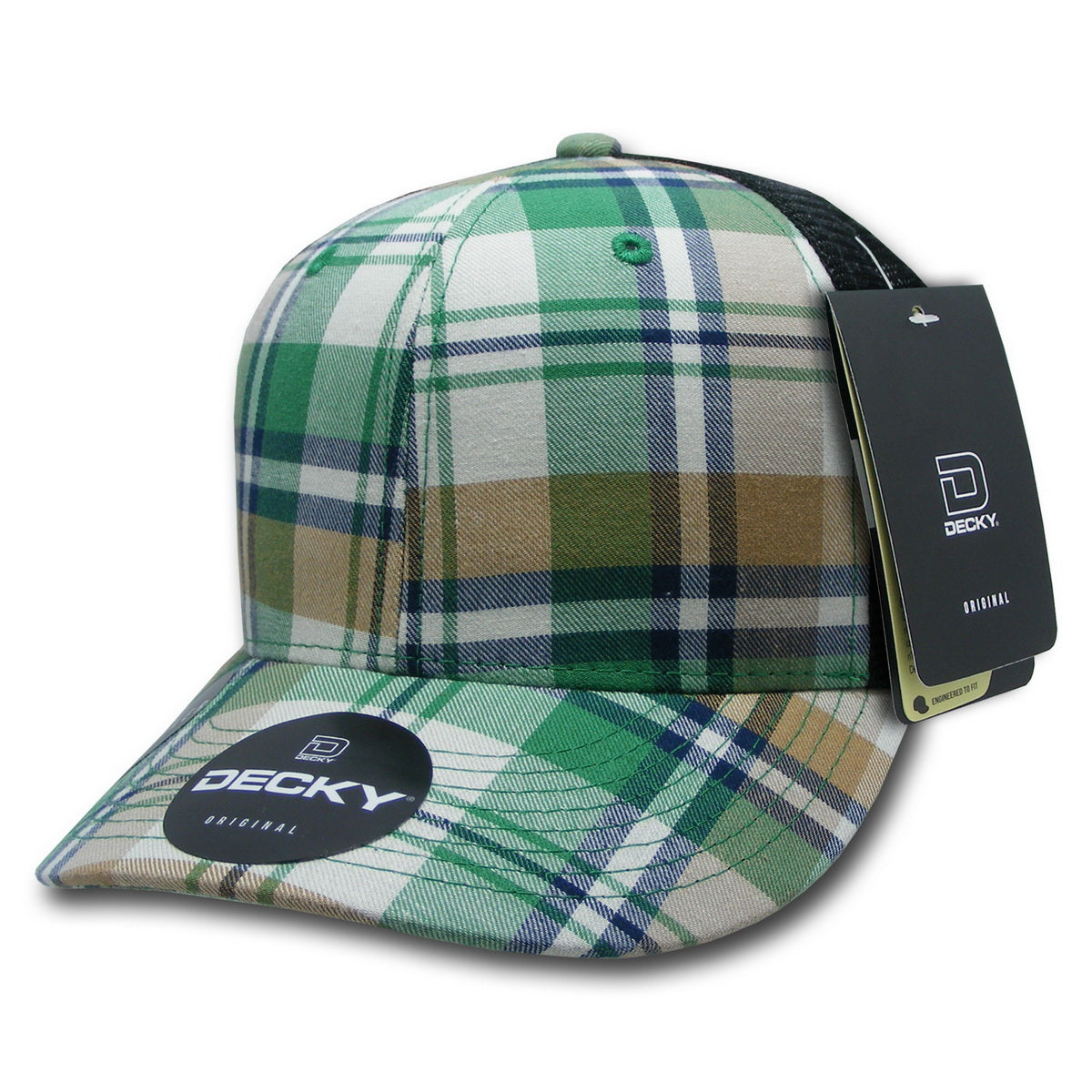 Personalized Structured Plaid Trucker Hat with Custom Design - Decky 6017