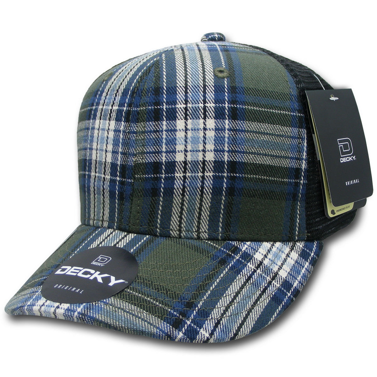 Personalized Structured Plaid Trucker Hat with Custom Design - Decky 6017