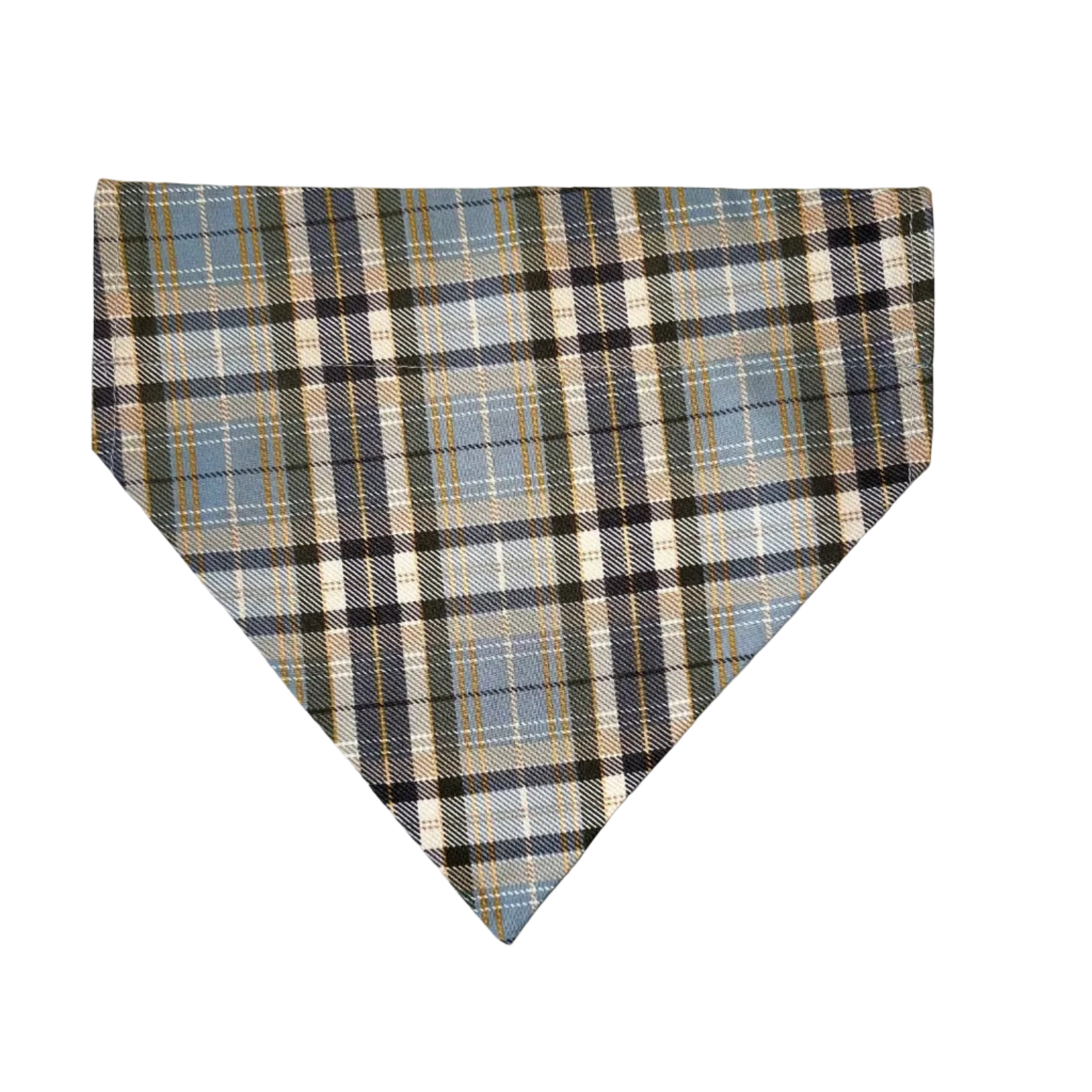 Plaid fabric sample on a marble surface