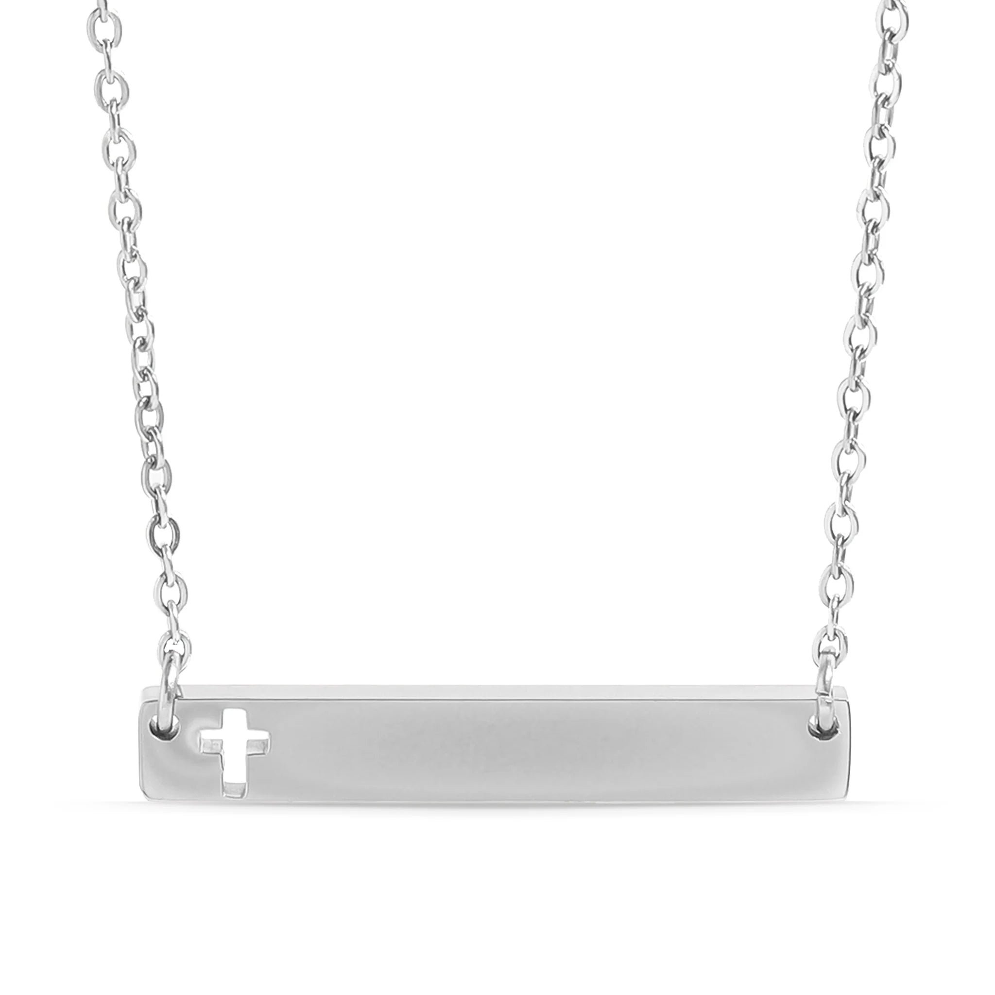 Personalized Cross Cutout Horizontal Bar Stainless Steel Necklace