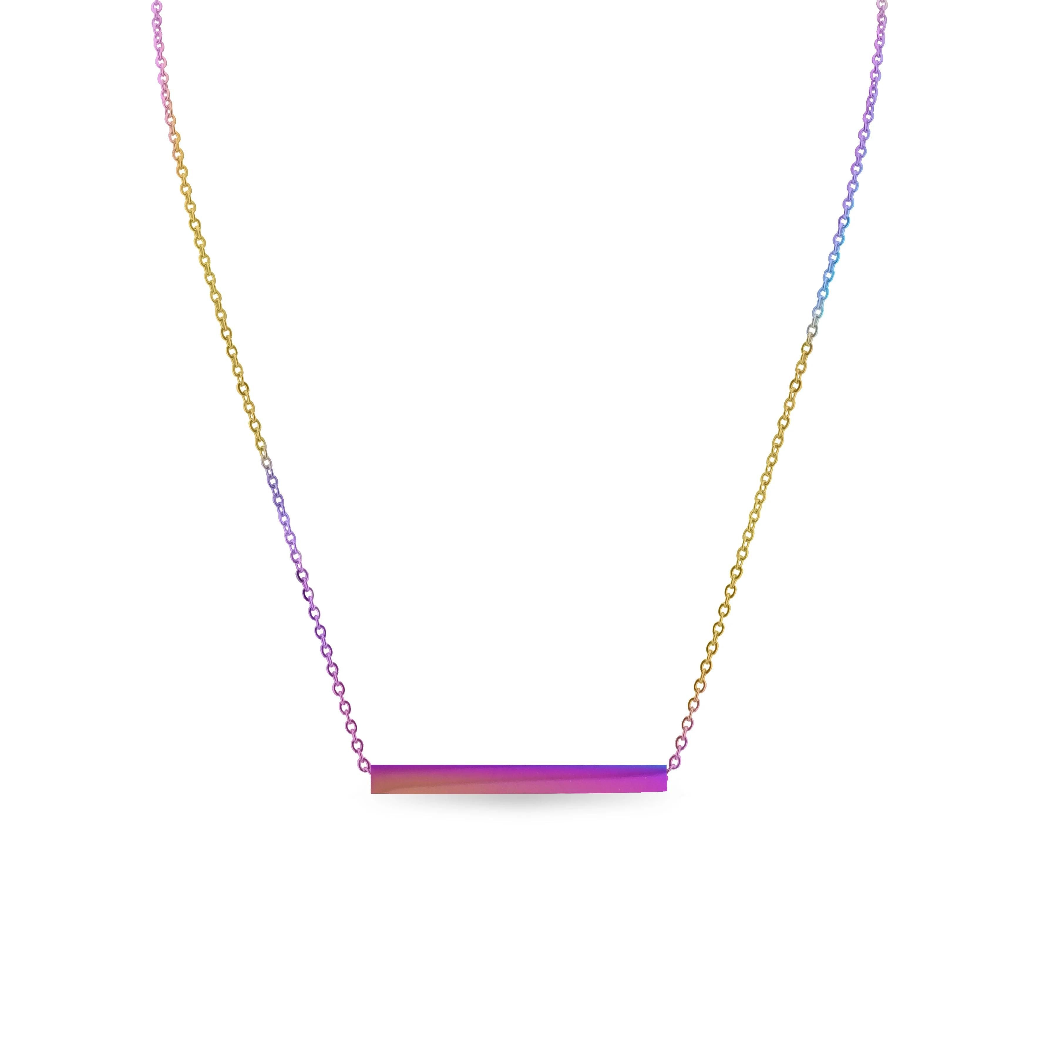 Square 4 Sided Horizontal Bar Stainless Steel Necklace