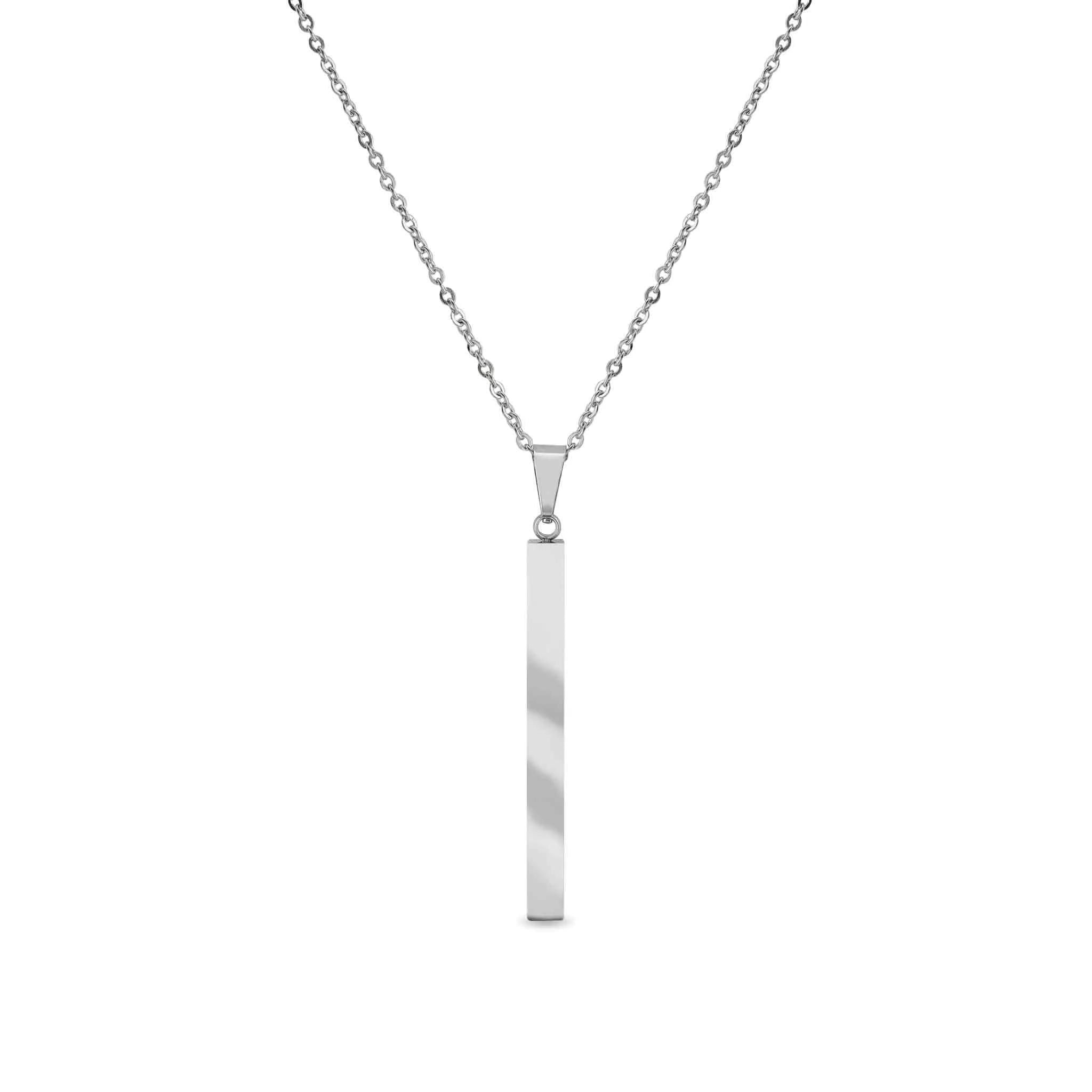 Square 4 Sided Vertical Bar Stainless Steel Necklace with Top Bail
