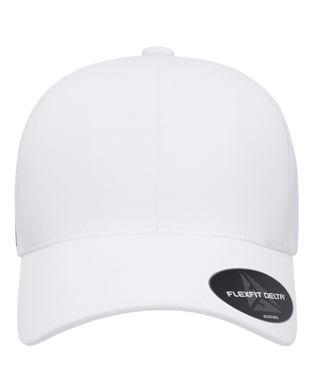 Flexfit Delta 180AP performance hat in white, front view