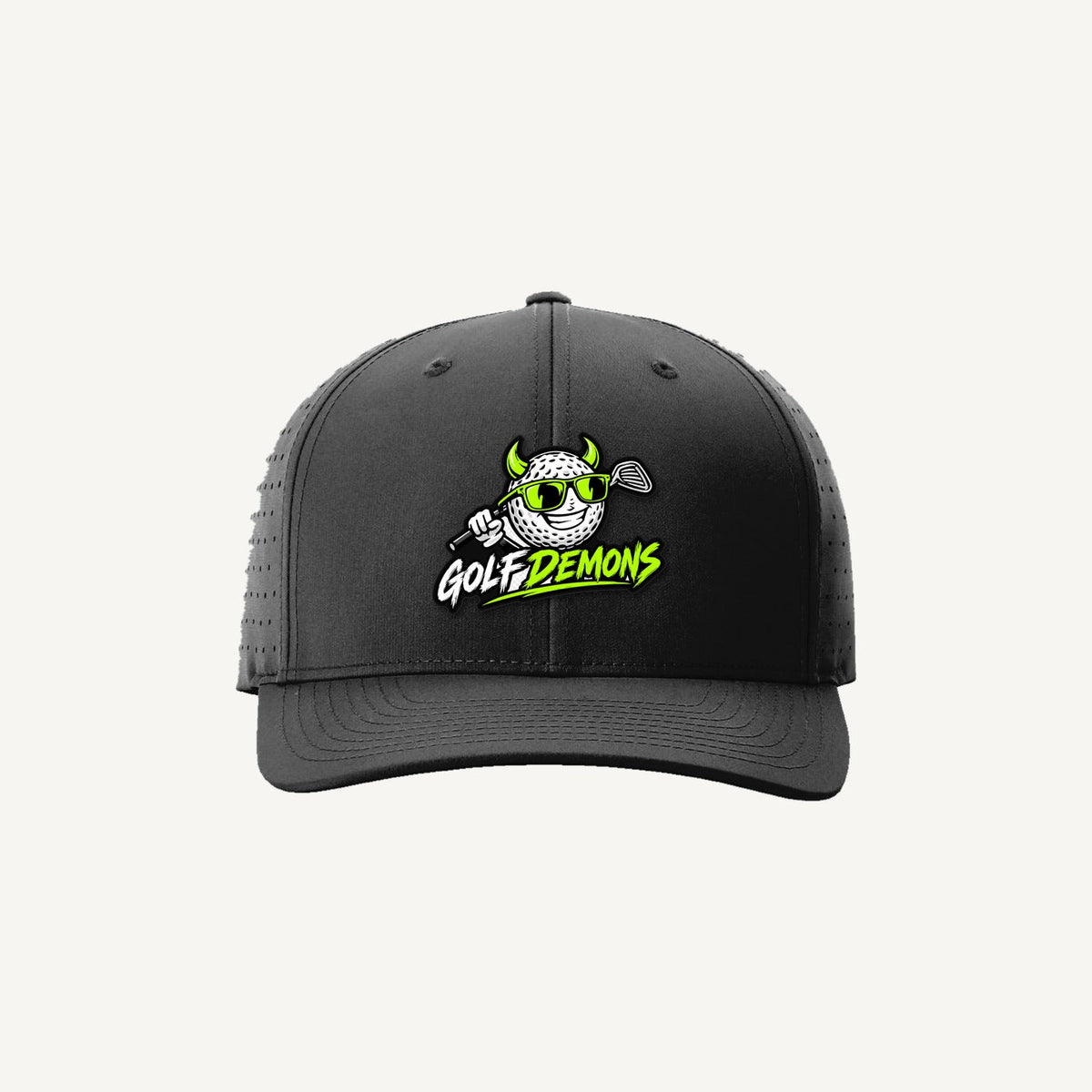 Golf Demons black Richardson 632 hat, Demon logo, front