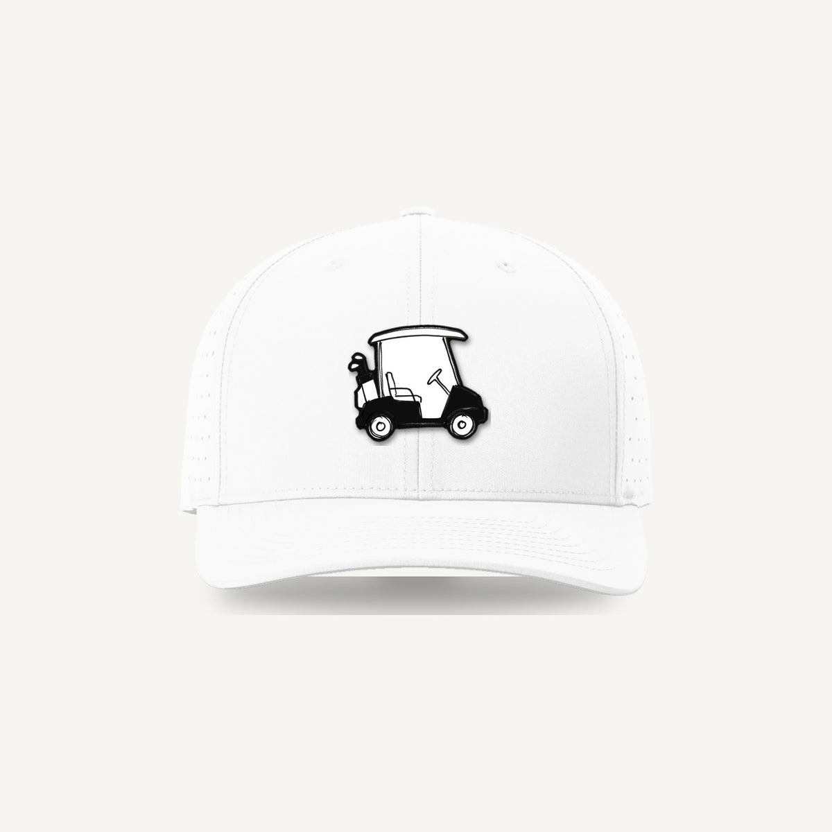 Golf Demons Sketch Cart patch on a Richardson 632 hat in White โ front