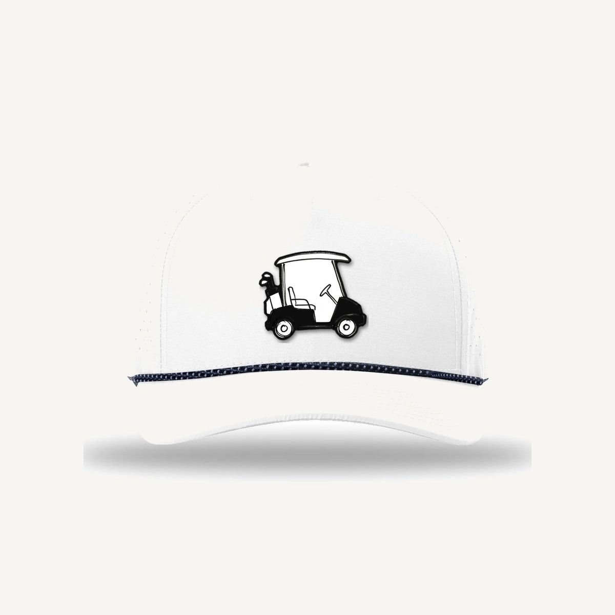 Golf Demons Sketch Cart patch on a Richardson 355 hat in White/White-Black โ front