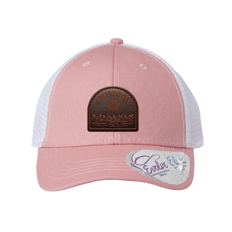 Abingdon skyline patch hat — Dusty Rose/White (Ponytail)