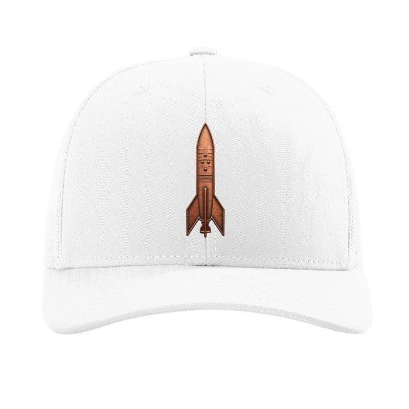 Copper rocket patch trucker hat, Andøya Norway first orbit — White