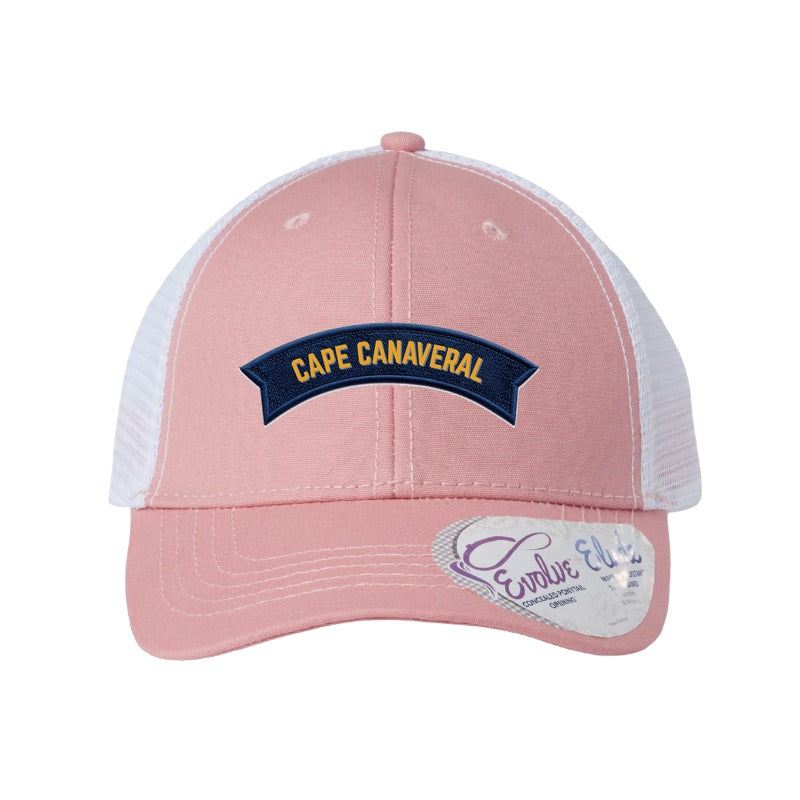 Cape Canaveral Launch patch hat — Dusty Rose/White (Ponytail)