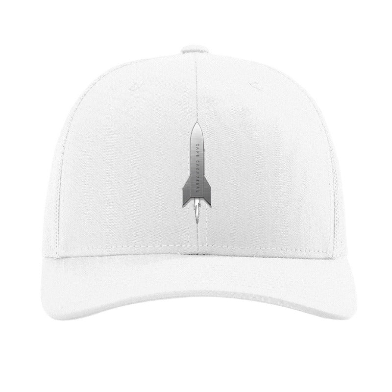 Metal rocket patch trucker hat, Cape Canaveral Florida — White