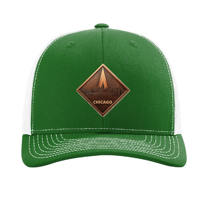 Chicago Skyline Spotlight patch hat — Kelly Green/White