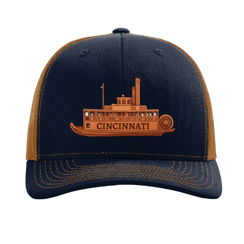 Cincinnati riverboat patch hat — Navy/Caramel
