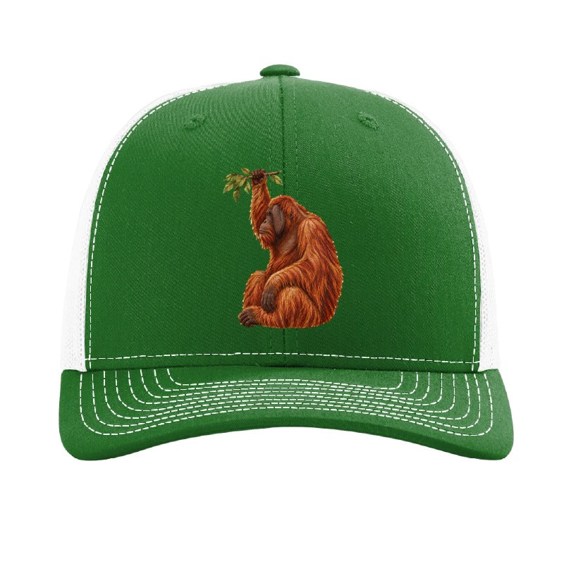 Embroidered orangutan patch trucker hat, Cleveland - Kelly/White