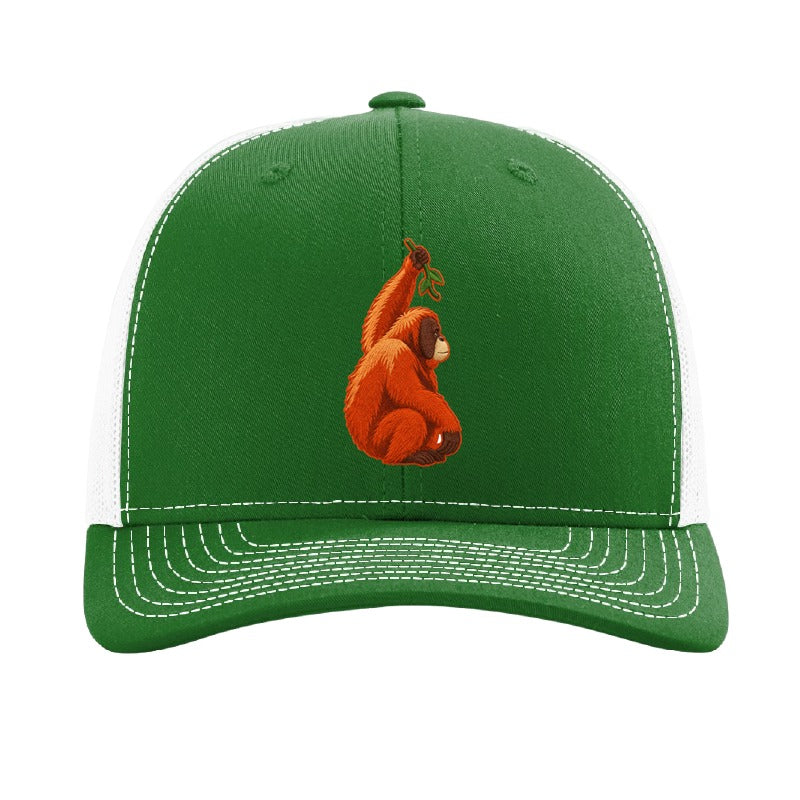 Embroidered orangutan patch trucker hat, Cleveland - Kelly/White