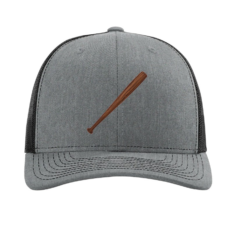 Wood baseball bat patch trucker hat, Cleveland grand slam and walk-off — Heather Grey/Black