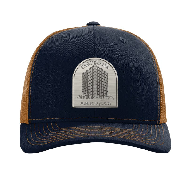 Cleveland Public Square mural patch hat — Navy/Caramel