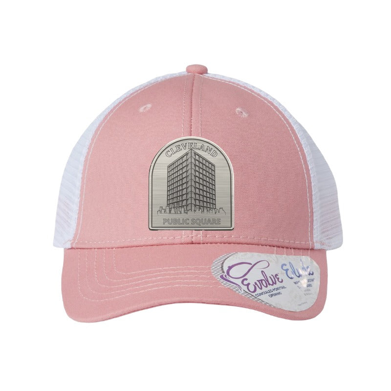 Cleveland Public Square mural patch hat — Dusty Rose/White (Ponytail)