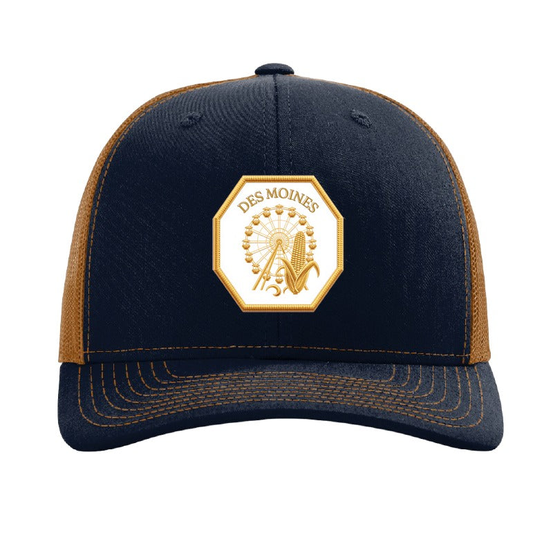 Des Moines ferris wheel patch hat — Navy/Caramel