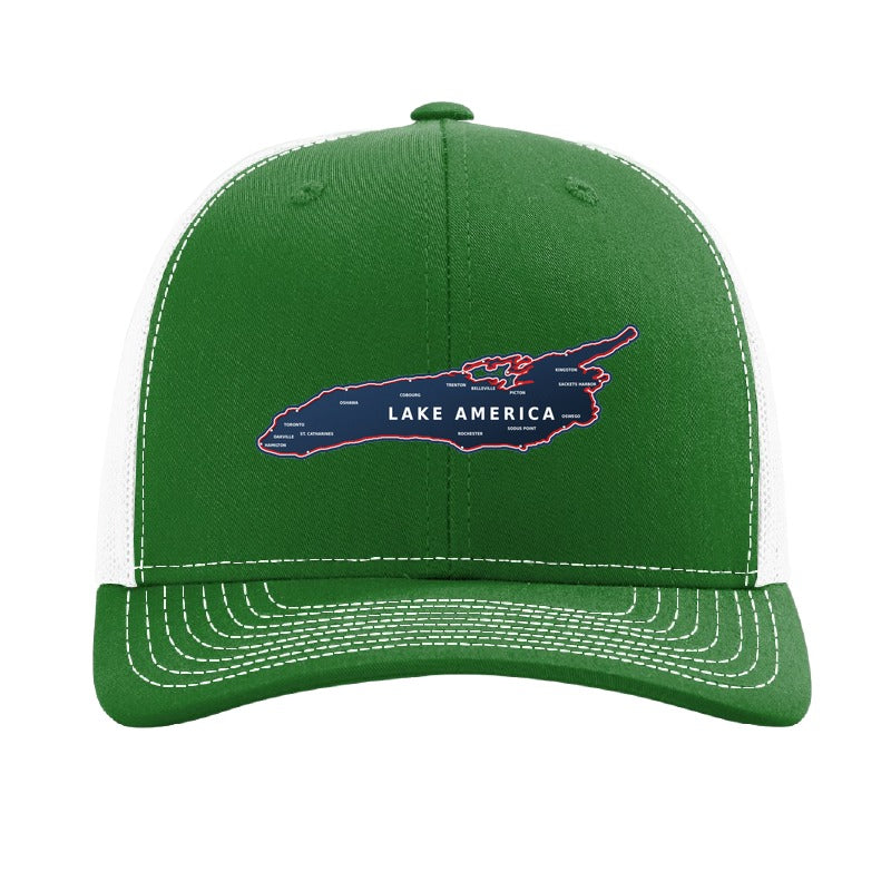 Lake America map patch hat — Kelly Green/White