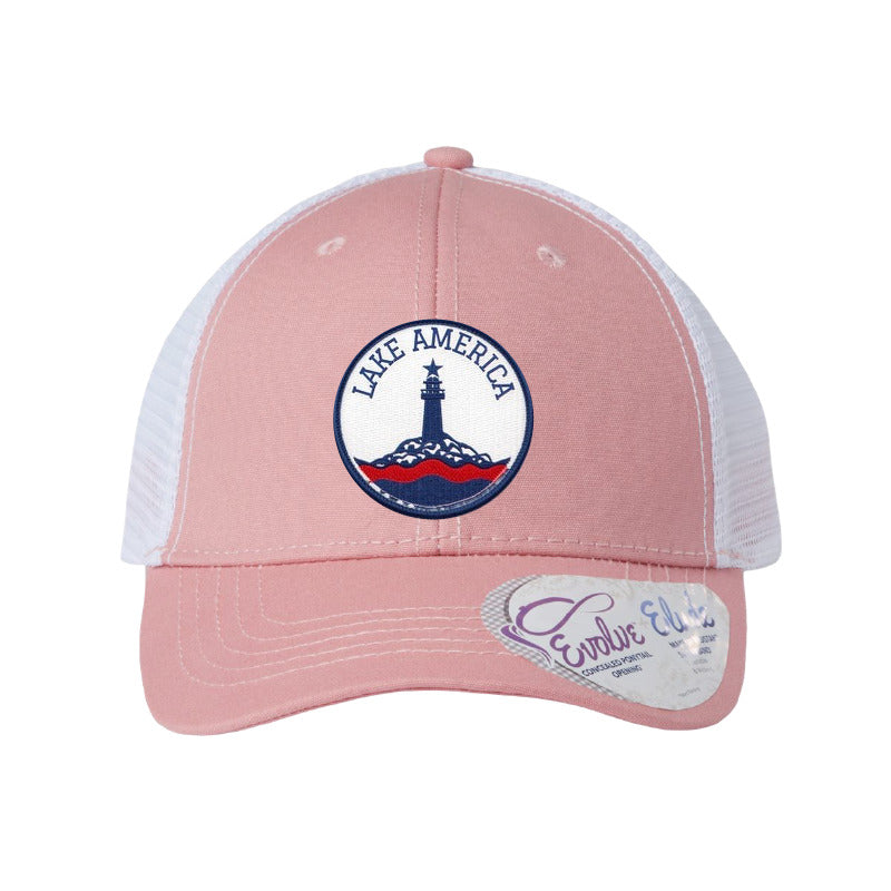 Lake America Original patch hat - Dusty Rose/White (Ponytail)