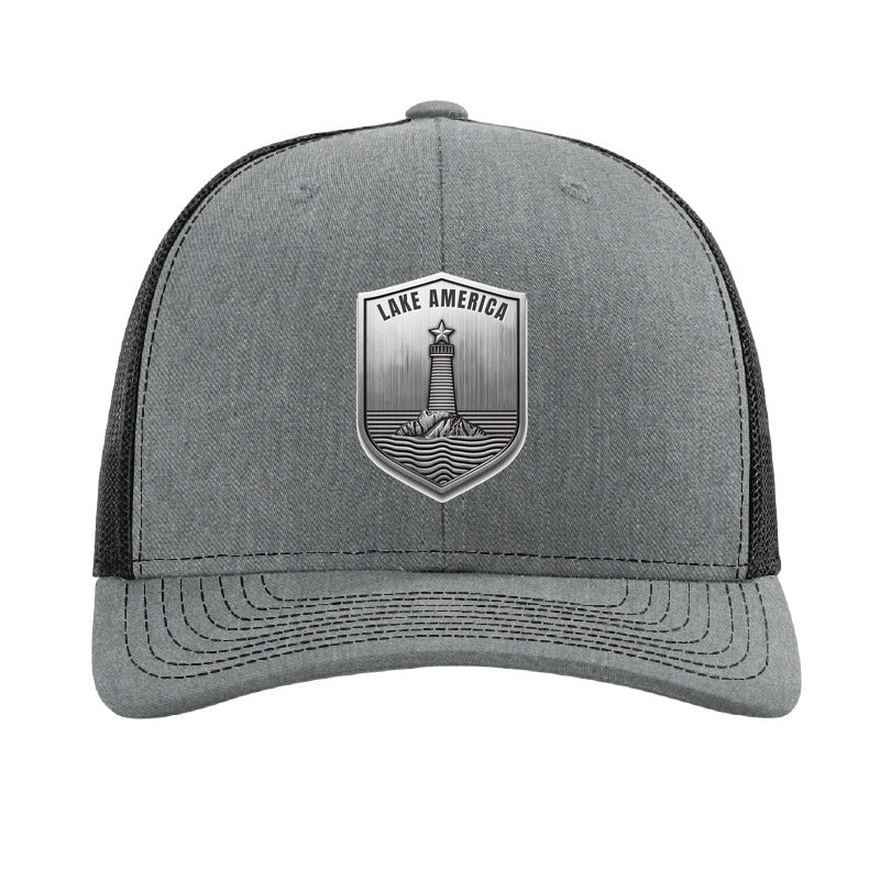 Lake America Shield patch hat — Heather Grey/Black
