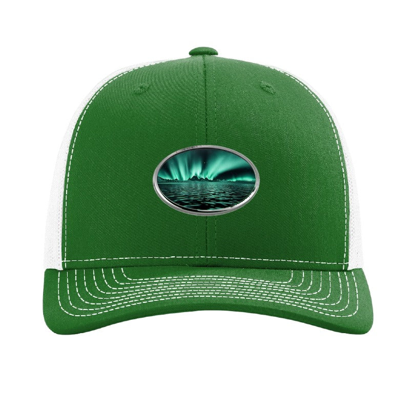 Lake Superior Aurora Trucker Hat — Kelly Green/White