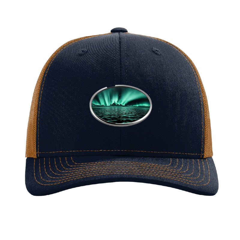 Lake Superior Aurora Trucker Hat — Navy/Caramel