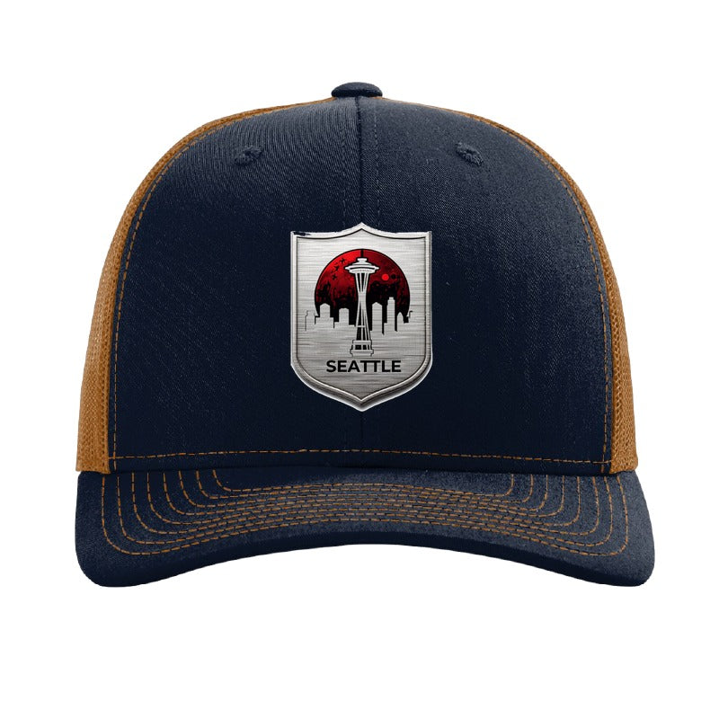 Seattle Blood Moon Shield patch hat — Navy/Caramel