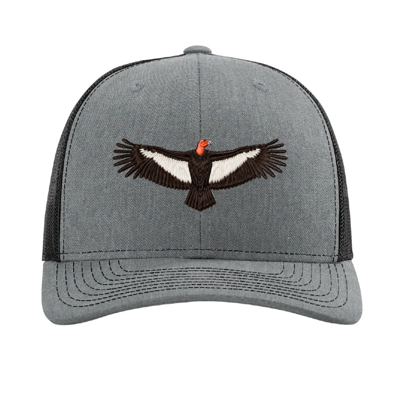 Embroidered condor patch trucker hat, Vermilion Cliffs Arizona - Heather Grey/Black