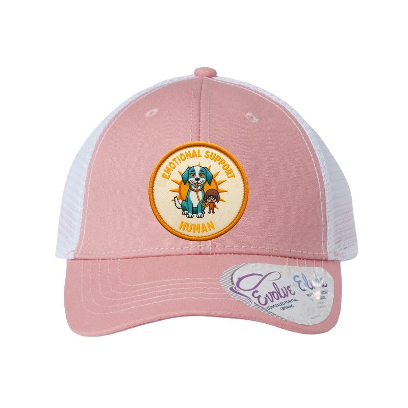 Emotional Support Human patch on a dusty rose Infinity Charlie ponytail cap