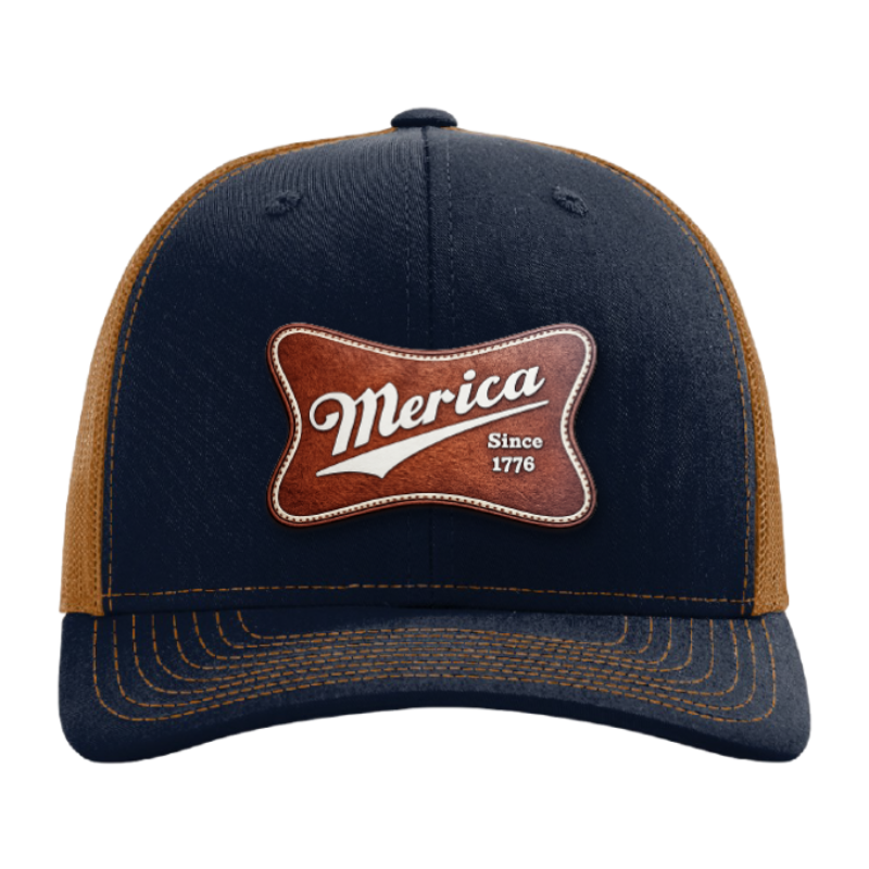 Merica Since 1776 Patriotic Trucker Hat – Americana Camo Leather Patch Hat