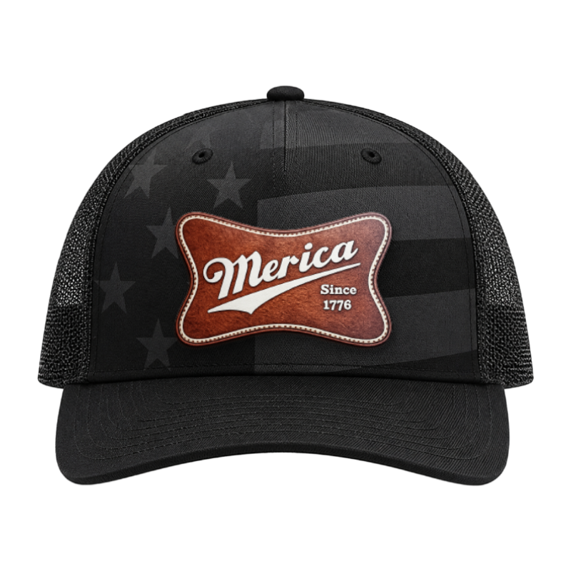 Merica Since 1776 Patriotic Trucker Hat – Americana Camo Leather Patch Hat