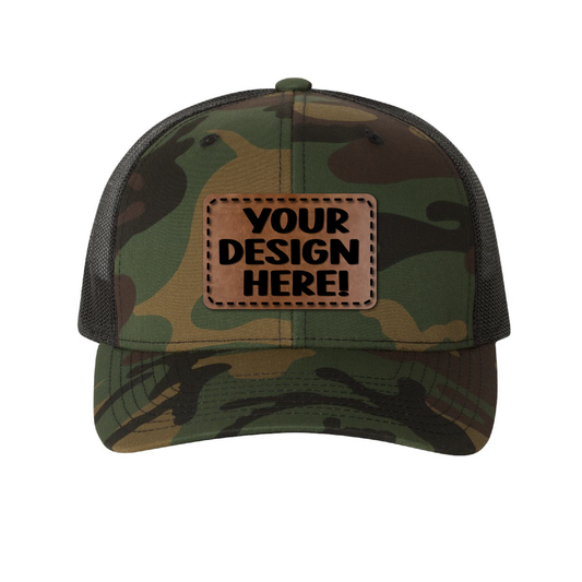 Yupoong 6606 Trucker Hat with Engraved Leather Patch