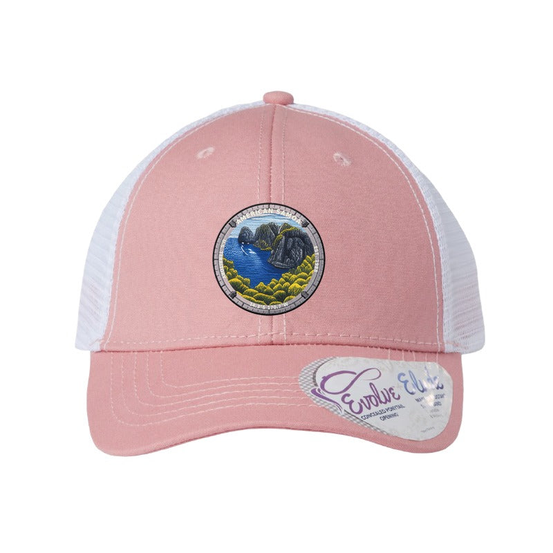 American Samoa National Park patch hat — Dusty Rose/White (Ponytail)