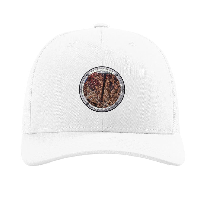 Black Canyon National Park patch hat in White — the Painted Wall badge on a Richardson 112 trucker cap