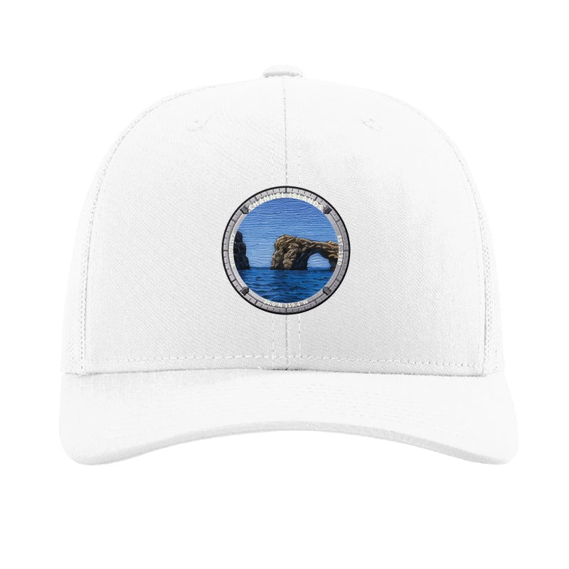 Channel Islands National Park patch hat in White — Arch Rock at Anacapa badge on a Richardson 112 trucker cap
